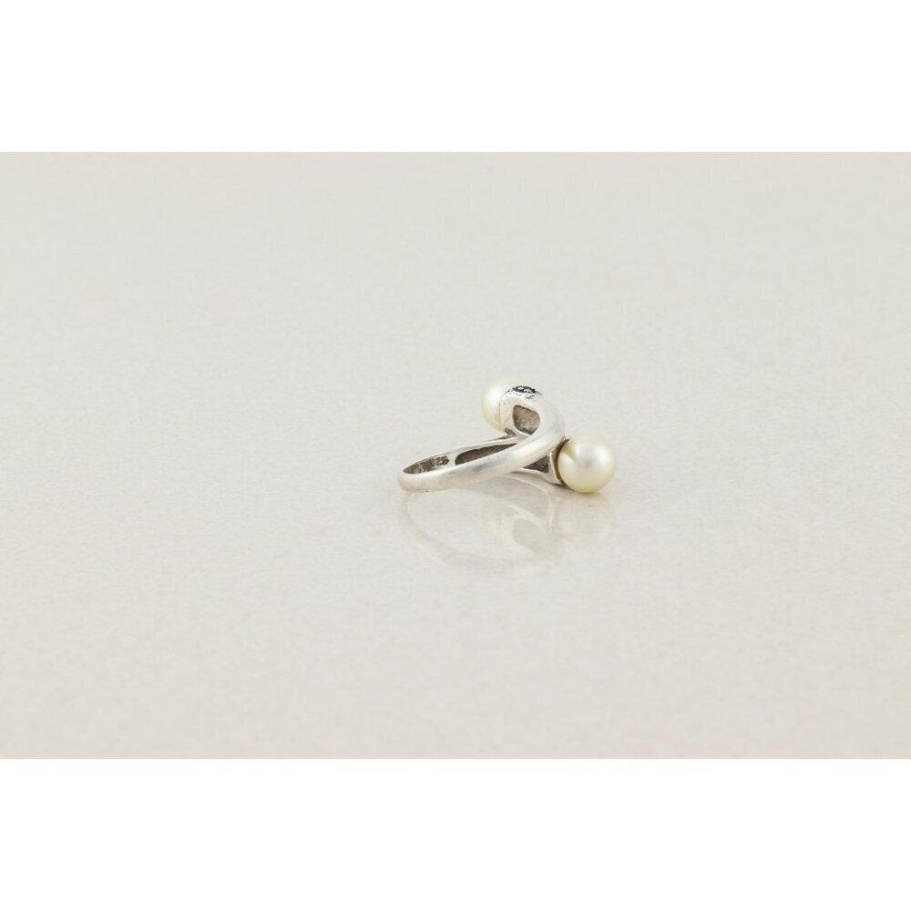 Sterling Silver Pearl and Marcasite Bypass Ring Size 6 3/4 - Picture 5 of 7